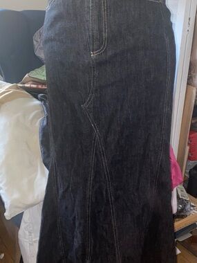 Pilcro Black Denim Maxi Skirt with Contrast Stitching